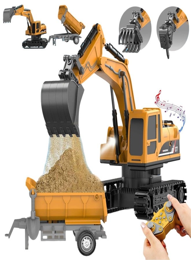 Babelly RC JCB Toy Excavator for Kids - 1:22 11-Channel Metal Remote Control Construction Vehicle with Lights, Sounds & 360° Rotation Yellow Digger Truck (RC Truck Toy) - Image 4